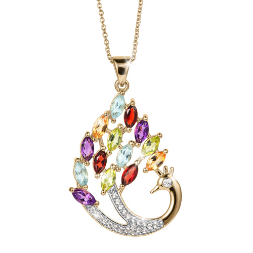 Daniel Steiger Rainbow Gemstone Peacock Pendant