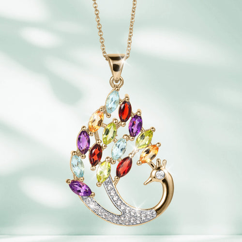 Daniel Steiger Rainbow Gemstone Peacock Pendant