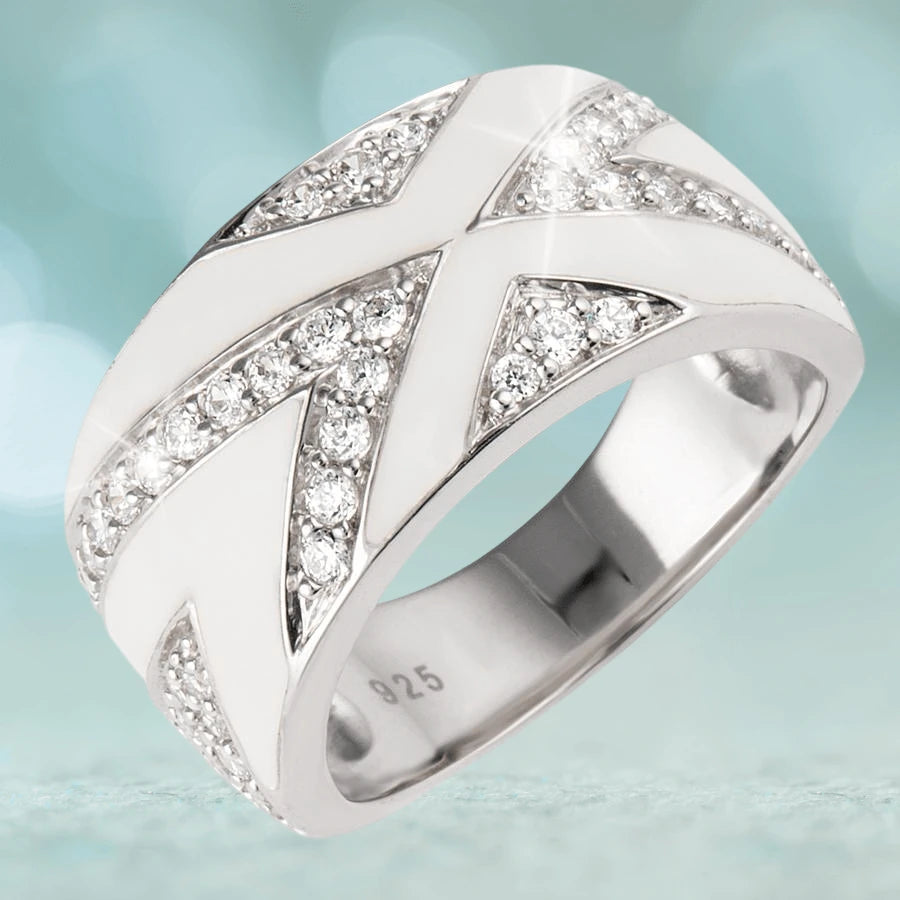 Boulevard Ring crafted in sterling silver with rhodium plating, featuring an elegant design accented with sparkling crystals, designed for women’s jewelry collection.