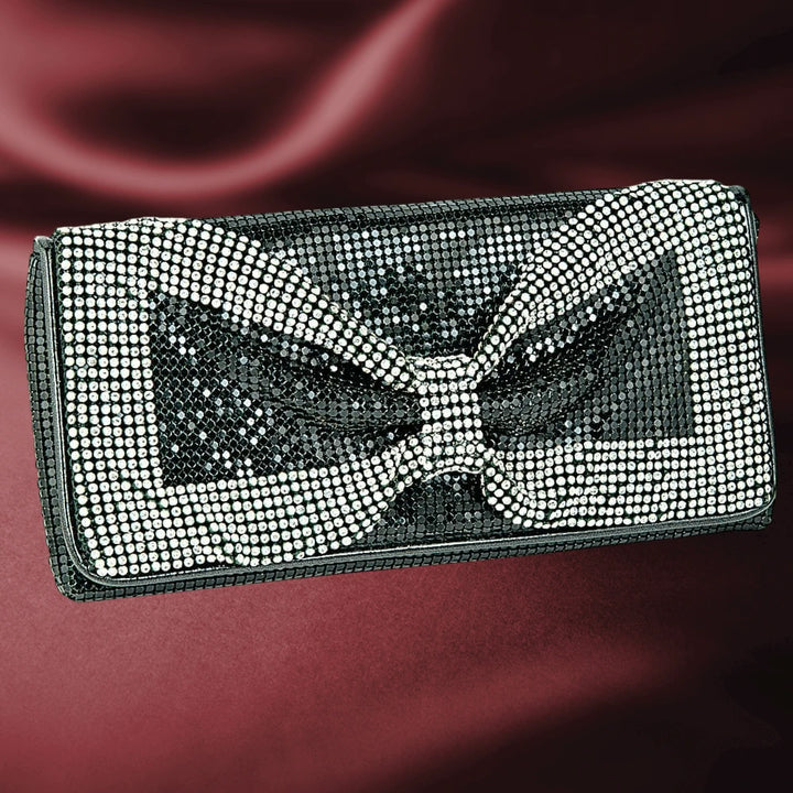 Elegant Crystal Bow Bag for female adorned with sparkling crystals forming a large bow design, perfect for stylish jewelry and evening accessories collections.