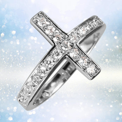Daniel Steiger Reclining Cross Rhodium Ring