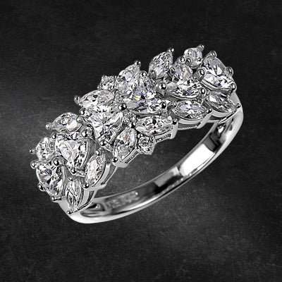 Florianna Marquise Ring crafted in sterling silver with rhodium plating, featuring multiple sparkling marquise-cut stones designed for women’s elegant jewelry collections.