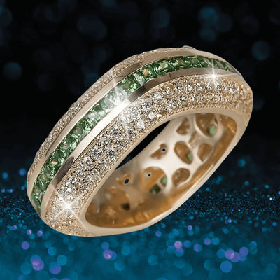 Palacio Gold Ring crafted in sterling silver with gold plating, featuring a stunning design with sparkling clear and green gemstones, perfect jewelry for women.