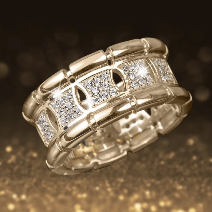 Monteray Men's Ring crafted from sterling silver with gold plating, featuring a bold segmented design and sparkling embedded stones, ideal for stylish men's jewelry.