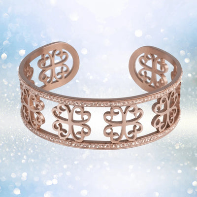 Celeste Rose Gold Bracelet crafted from sterling silver with intricate openwork floral design and delicate rose gold plating, designed for female jewelry lovers.