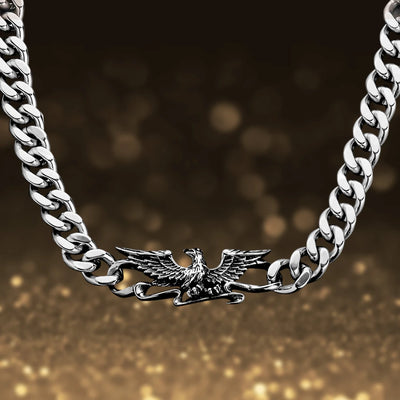 Patriot Eagle Steel Necklace featuring a stainless steel chain with a detailed eagle pendant designed for male jewelry collectors and necklace enthusiasts.
