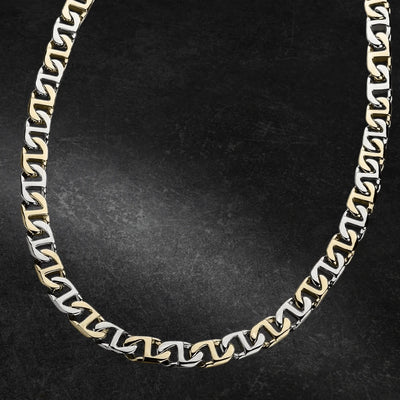 Men's two-tone metal Anchor Chain Necklace with interlocking links, showcasing a bold and stylish design ideal for contemporary jewelry collections.