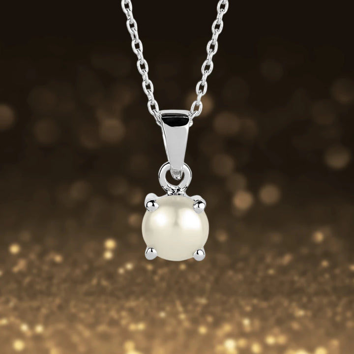 Brilliant Birthstones Pendant June featuring a sterling silver chain with rhodium plating and a lustrous pearl pendant designed for women jewelry collections.