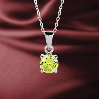 Brilliant Birthstones Pendant August featuring a round green gemstone set in sterling silver with rhodium plating, designed for female jewelry collectors.