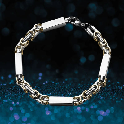 Indiana Two Tone Bracelet for men made of stainless steel featuring a stylish two-tone design with rectangular and chain links, ideal for jewelry collections.