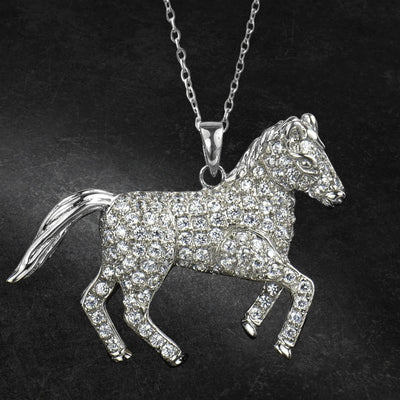 Wild Pony Rhodium Pendant featuring a sparkling sterling silver horse-shaped design with rhodium plating, crafted for women jewelry lovers seeking elegant necklaces.