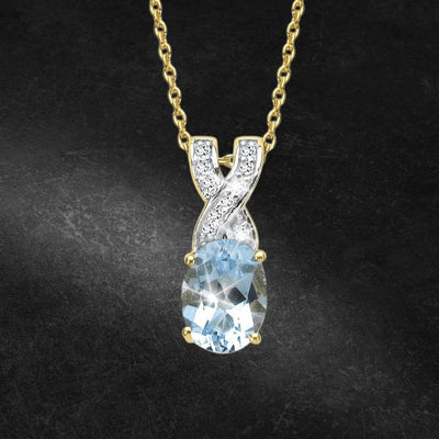 Majorelle Blue Topaz Pendant featuring a sterling silver and gold plated chain with an oval blue topaz gemstone and sparkling accents, designed for women’s jewelry collections.