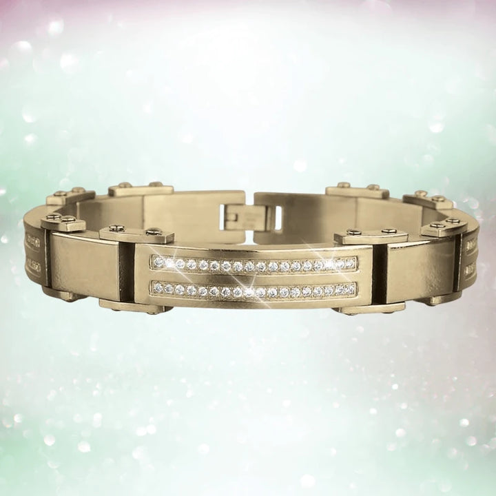 Revington Men's Bracelet crafted from gold-plated stainless steel featuring a sleek design with embedded sparkling stones, perfect for stylish jewelry collections.