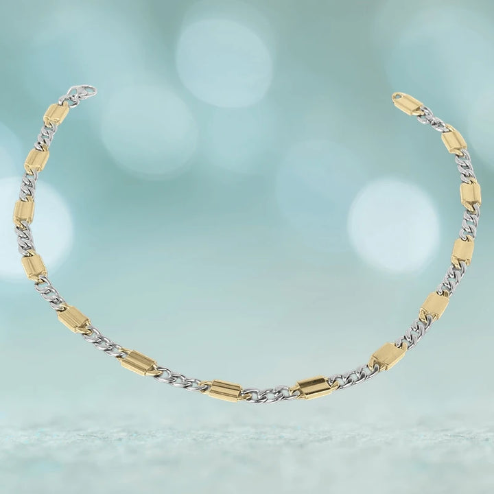 Andrea Two-Tone Steel Necklace for male, featuring a stainless steel design with alternating silver and gold-tone links, elegant jewelry suitable for stylish everyday wear.