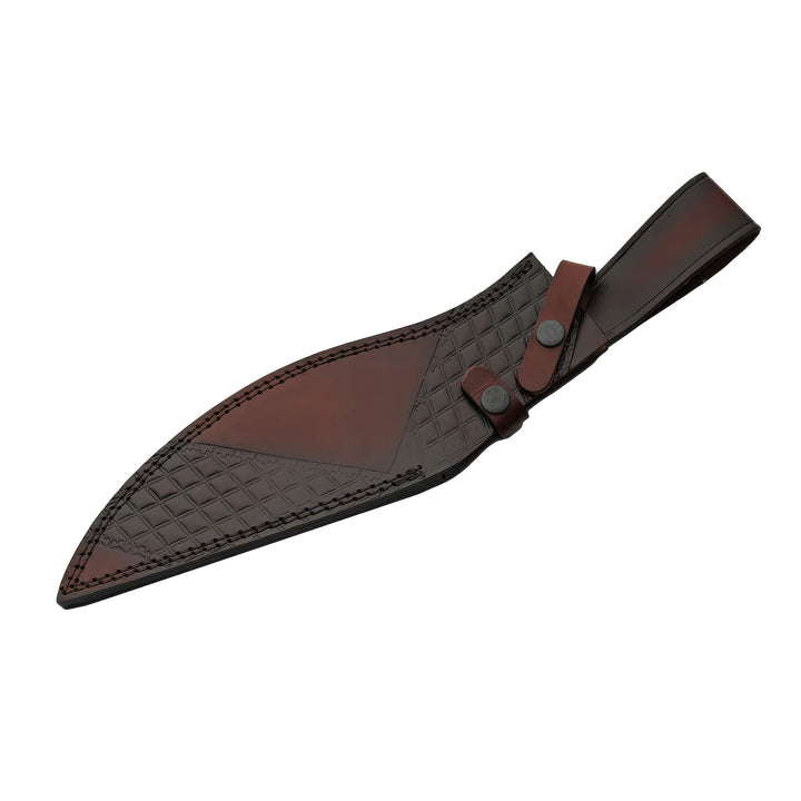 Mirror Finish Kukri Knife in a dark brown leather sheath with stitched detailing and snap fasteners Up To 75% Off Retail