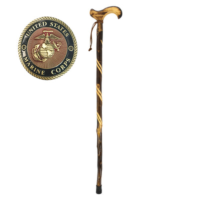 Marines Veterans Walking Cane with carved wooden handle and United States Marine Corps emblem Up To 75% Off Retail