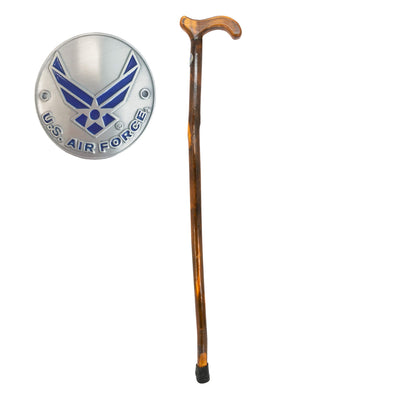 Air Force Veterans Walking Cane featuring a polished wooden handle and shaft with a U S Air Force emblem Up To 75% Off Retail