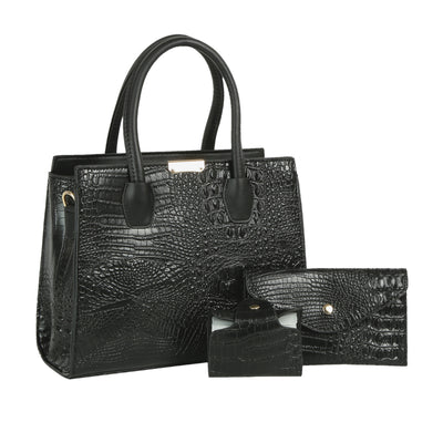 Gabriella Bag Collection featuring a black crocodile embossed handbag with matching wallet and coin purse Up To 75% Off Retail