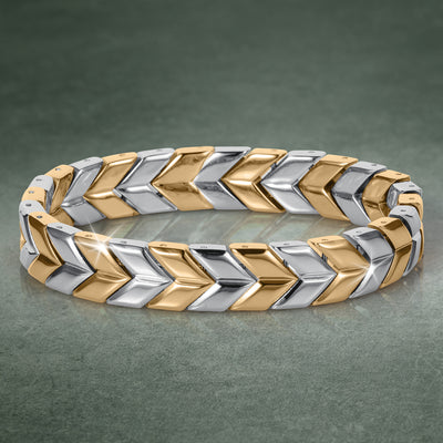Lorenzo Bracelet featuring a polished two tone gold and silver chevron design elegant jewelry style Up To 75% Off Retail