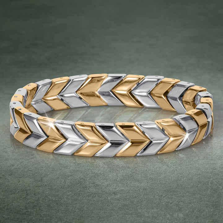 Lorenzo Bracelet featuring a polished two tone gold and silver chevron design elegant jewelry style Up To 75% Off Retail