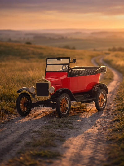 1925 Ford Model-T Runabout Red vintage red car on a country dirt road at sunset Up To 75% Off Retail