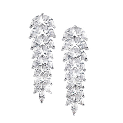 Crystal Cascade Earrings with cascading clear crystal leaf shapes in a silver tone setting for an elegant jewelry look Up To 75% Off Retail