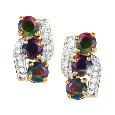 Ember & Eclipse Opal Earrings featuring three colorful opal gemstones and sparkling crystal accents in sculptural gold tone settings Up To 75% Off Retail