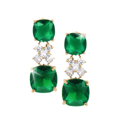 Freya Earrings featuring deep green gemstones clear crystal accents and gold tone settings in an elegant jewelry design Up To 75% Off Retail