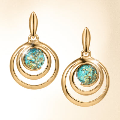Baltic Lagoon Earrings with gold tone concentric hoop drops and vibrant blue textured center stones in elegant jewelry Up To 75% Off Retail