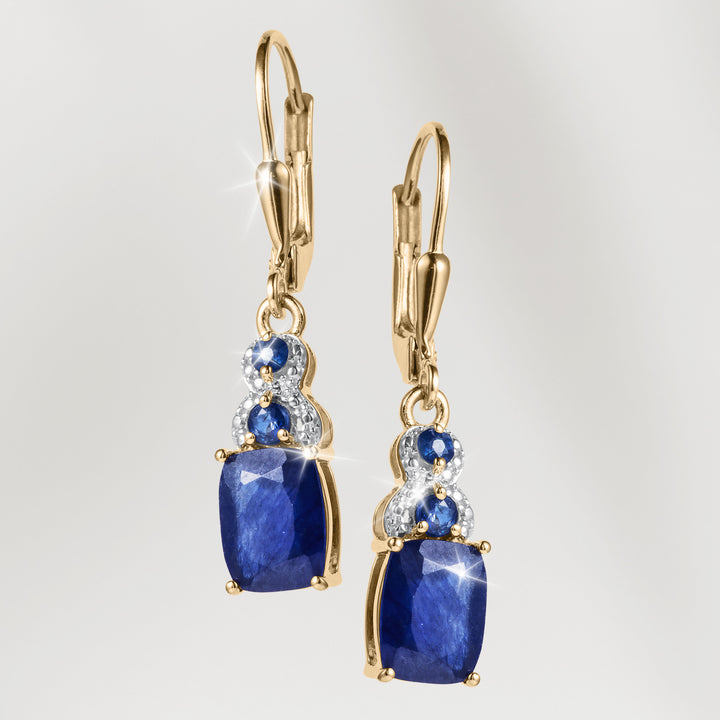 Elara Sapphire Collection gold drop earrings with deep blue sapphire stones and sparkling accents Up To 75% Off Retail