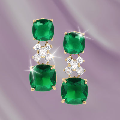 Freya Collection emerald green and crystal drop earrings in gold tone settings, sparkling jewelry with a glamorous finish, Up To 75% Off Retail