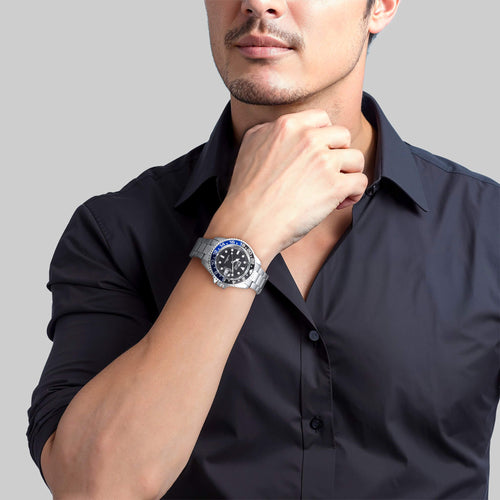 Man wearing steel watch