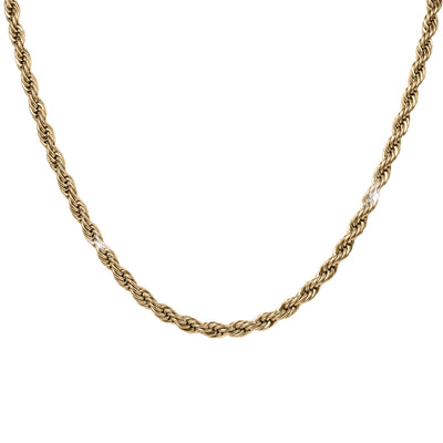 Viper Twist Rope Necklace featuring a polished gold tone twisted rope chain on a clean white background for elegant jewelry styling