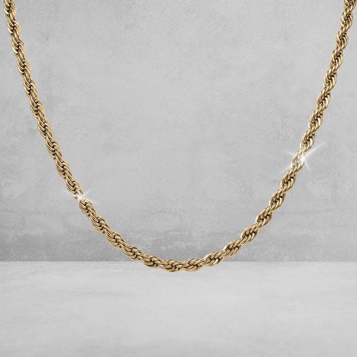 Viper Twist Rope Necklace in gold tone with a detailed twisted chain design displayed against a soft gray background Up To 75% Off Retail