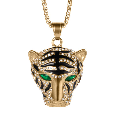La Panthère Mens Pendant gold panther pendant necklace with black enamel clear stones and green eyes shown on a chain jewelry Up To 75% Off Retail