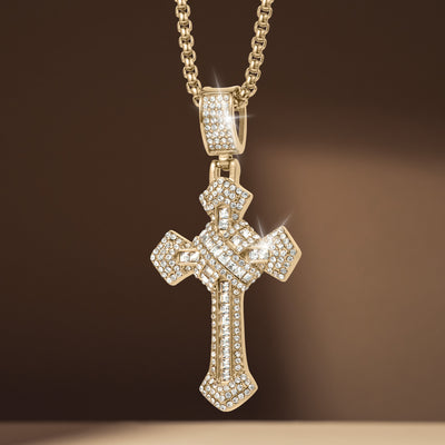 Redemption Pendant featuring a sparkling gold tone cross design covered in clear stones on a chain Up To 75% Off Retail