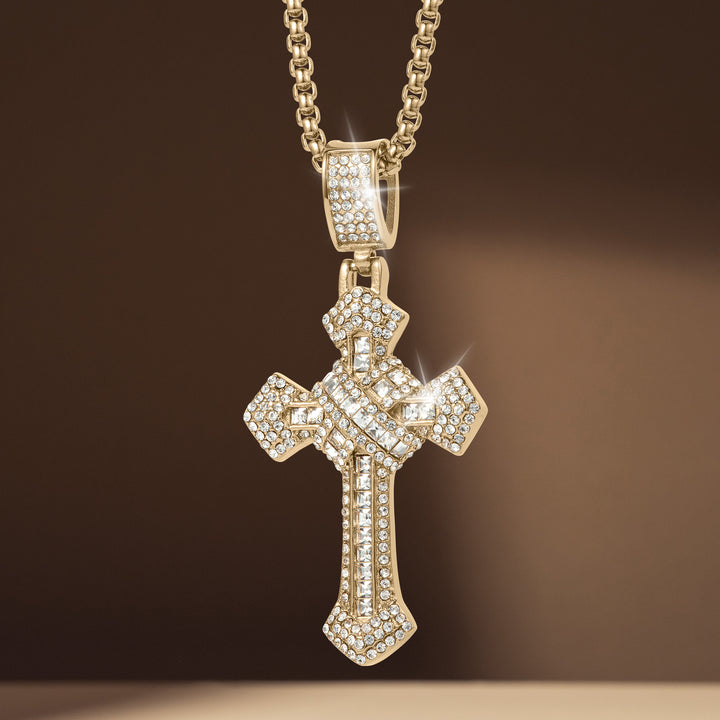 Redemption Pendant featuring a sparkling gold tone cross design covered in clear stones on a chain Up To 75% Off Retail