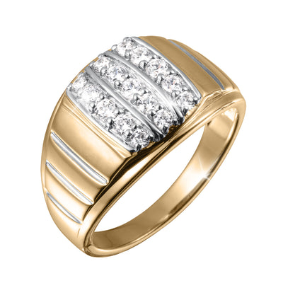 Beaumont Men's Ring with a polished gold tone band and sparkling clear stones in a silver tone center design Up To 75% Off Retail