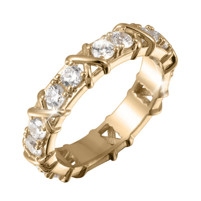 Golden Kiss Ladies Ring featuring a polished gold band with sparkling clear stones set around the ring Up To 75% Off Retail