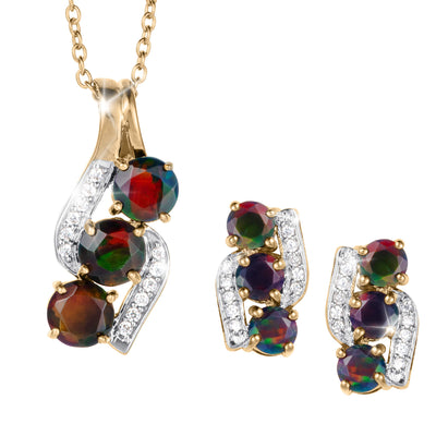Ember & Eclipse Opal Ladies Collection necklace and matching earrings with colorful opal stones crystal accents and gold tone settings Up To 75% Off Retail