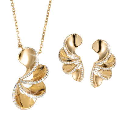 Elegant gold-tone jewelry set with sparkling crystals, featuring a pendant necklace and matching earrings from the Arianna Collection, available Up To 75% Off Retail.
