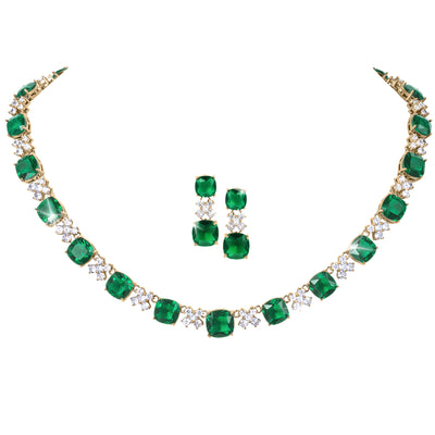 Freya Collection green gemstone necklace and matching earrings with crystal accents elegant jewelry set Up To 75% Off Retail