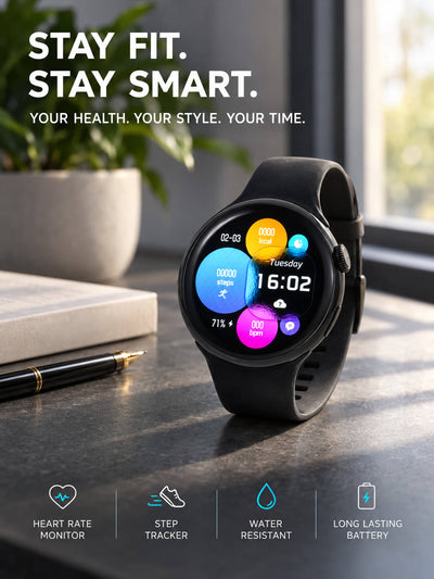 Pace Unisex Smart Watch with heart rate monitor step tracker water resistance and long lasting battery shown on a desk Up To 75% Off Retail