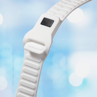 Pace Unisex Smart Watch in white with a textured adjustable strap and sensor detail against a soft blue background Up To 75% Off Retail