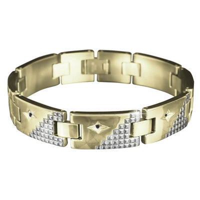 Tetris Steel Bracelet featuring a two-tone stainless steel design with geometric patterns and star-shaped accents, crafted for a bold male jewelry statement.