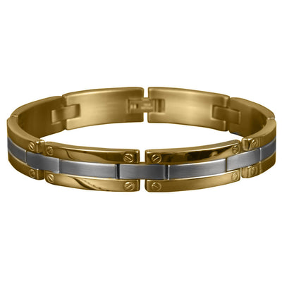 Regal Men's Bracelet in two-tone stainless steel featuring a sleek, modern design with gold and silver plating, perfect for sophisticated male jewelry collections.