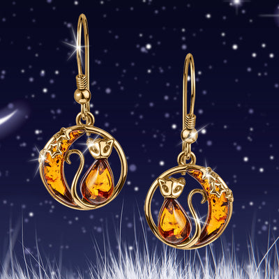 Daniel Steiger Baltic Amber Cat In The Moon Earrings