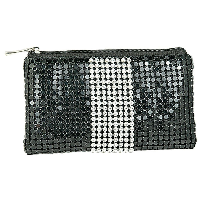 Crystal Bow Coin Wallet for female featuring a sparkling black and silver crystal design with a zipper closure, perfect for stylish jewelry accessory storage.