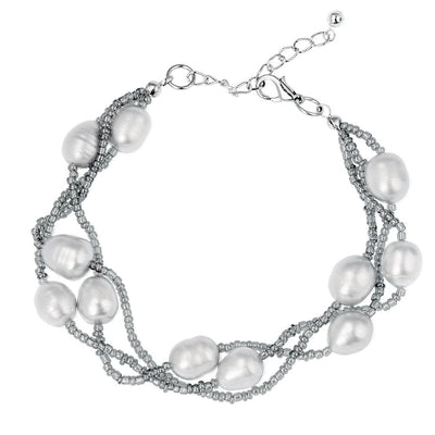 Dove Silver Pearl Bracelet featuring multiple pearls and silver beads woven together in an elegant design, crafted with gems for women’s jewelry.
