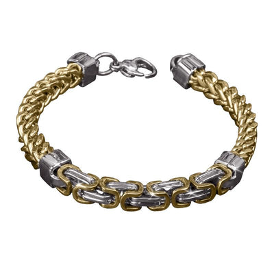 Cedar Foxtail Byzantine Bracelet with interwoven gold and silver links, designed for a masculine style in a distinctive Byzantine chain pattern.